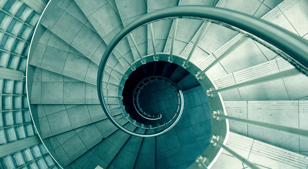 spiral, staircase, stairwell